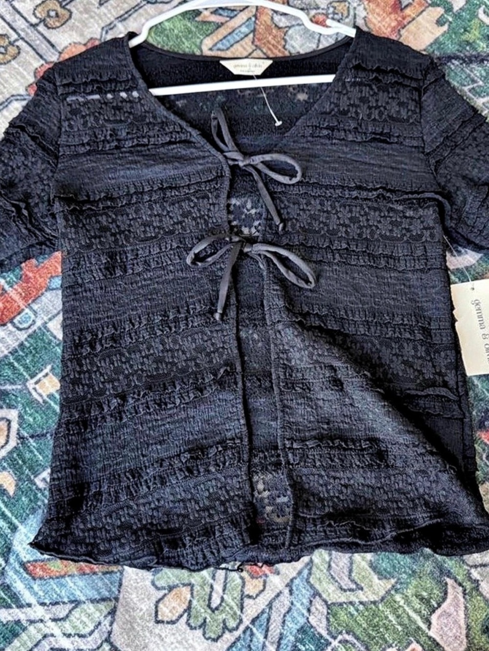Gemma & Olivia Lace Tie-Front Blouse in Black